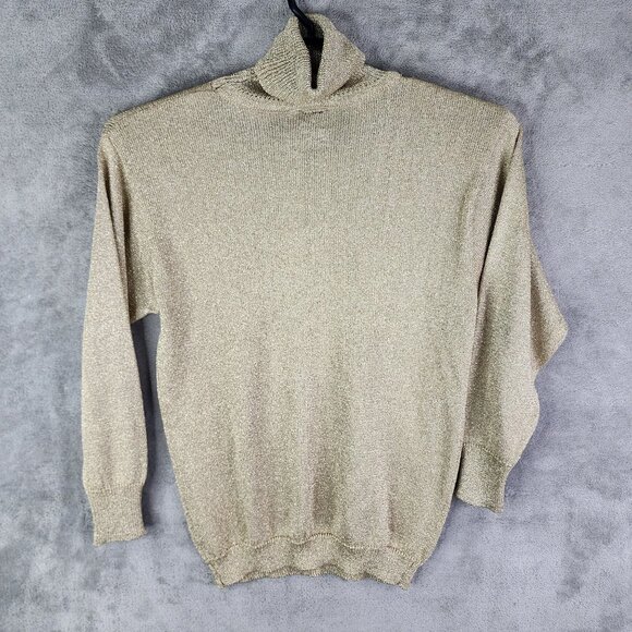 Womens Metallic Gold Suzelle Sweater Long Sleeves & Ribbed Cuffs Turtle Neck S - Picture 7 of 10